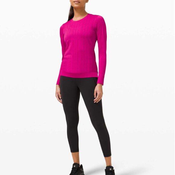 Lululemon Top Swiftly Breathe Long Sleeve Fetching Lines Ripened Raspberry 10 - Picture 5 of 6